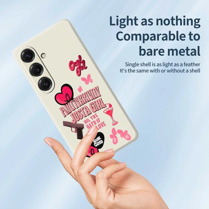 For Samsung Galaxy S25 Case Pink Elements Pattern Printing Straight Edge TPU Phone Back Cover - Beige - 4