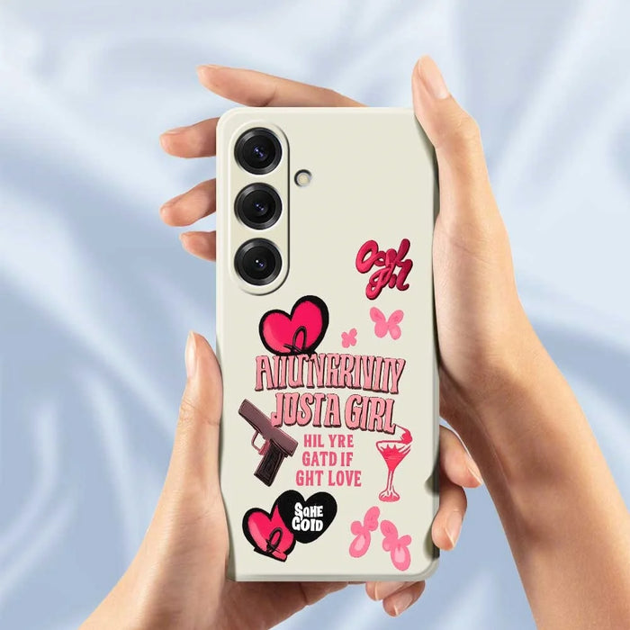 For Samsung Galaxy S25 Case Pink Elements Pattern Printing Straight Edge TPU Phone Back Cover - Beige - 5