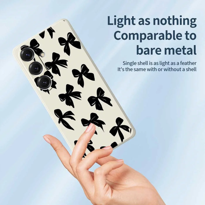 For Samsung Galaxy S25 Case Black Bow Pattern Printing Straight Edge TPU Phone Back Cover - Beige - 4