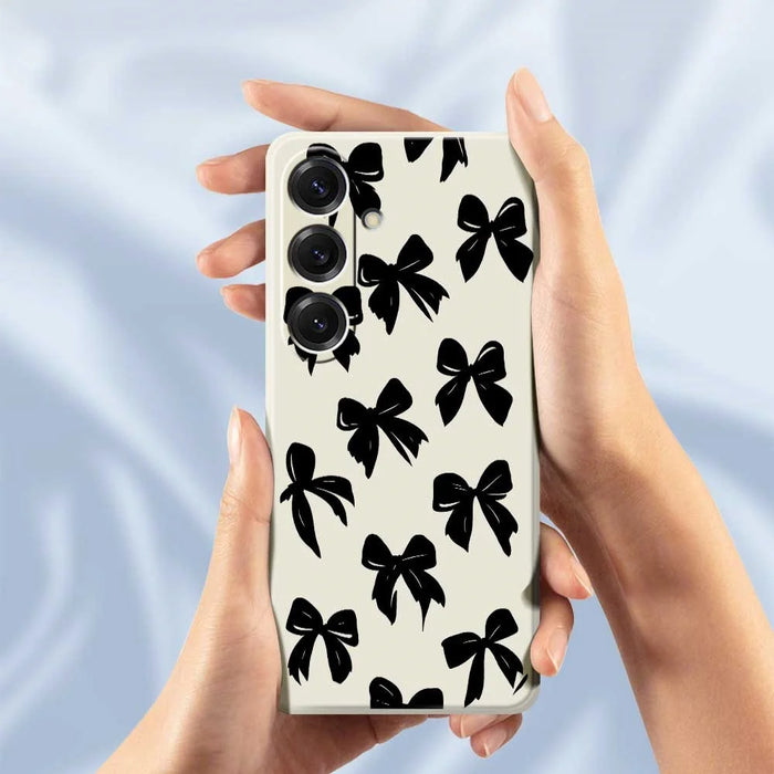 For Samsung Galaxy S25 Case Black Bow Pattern Printing Straight Edge TPU Phone Back Cover - Beige - 5