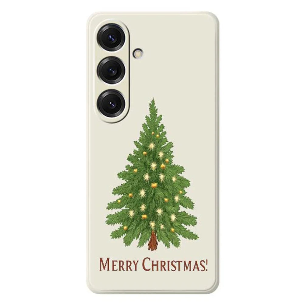For Samsung Galaxy S25 Case Christmas Tree Pattern Printing Straight Edge TPU Phone Back Cover - Beige - 1