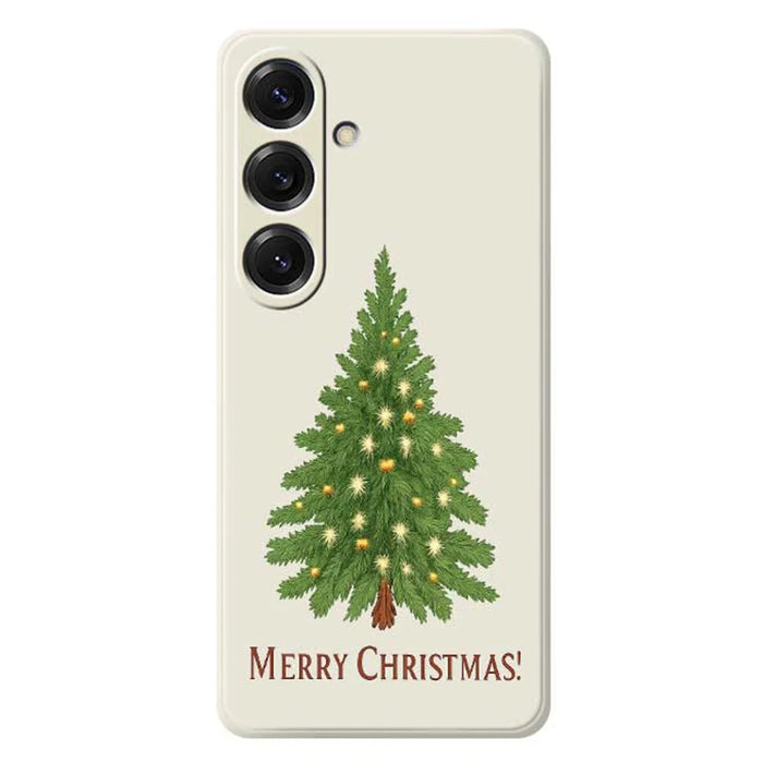 For Samsung Galaxy S25 Case Christmas Tree Pattern Printing Straight Edge TPU Phone Back Cover - Beige - 1