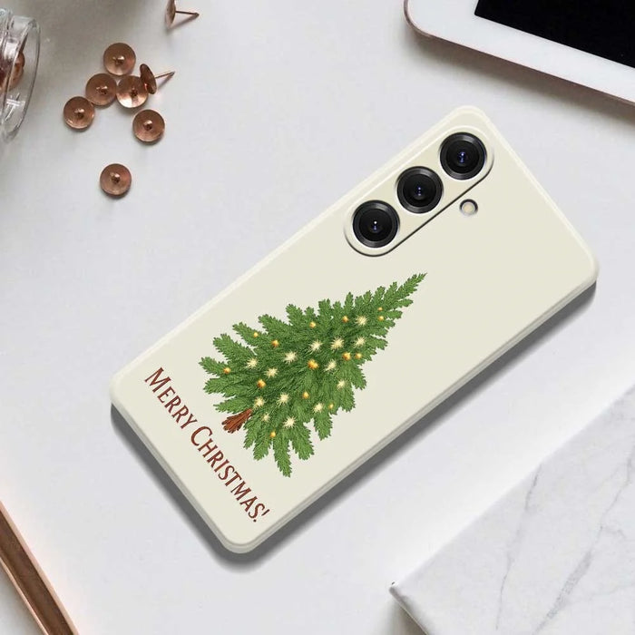 For Samsung Galaxy S25 Case Christmas Tree Pattern Printing Straight Edge TPU Phone Back Cover - Beige - 7