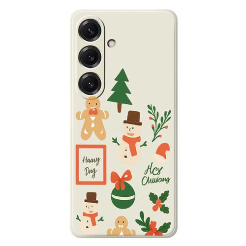 For Samsung Galaxy S25 Case Christmas Snowman Pattern Printing Straight Edge TPU Phone Back Cover - Beige - 1