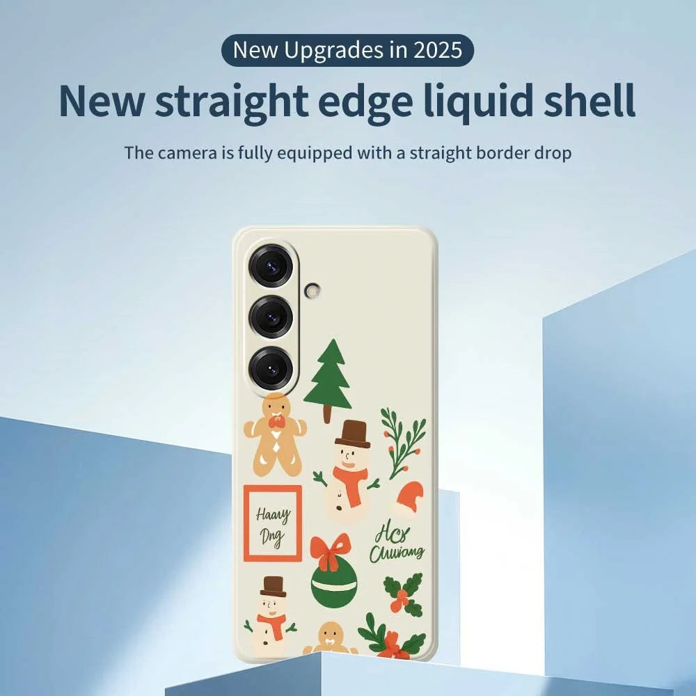 For Samsung Galaxy S25 Case Christmas Snowman Pattern Printing Straight Edge TPU Phone Back Cover - Beige - 3