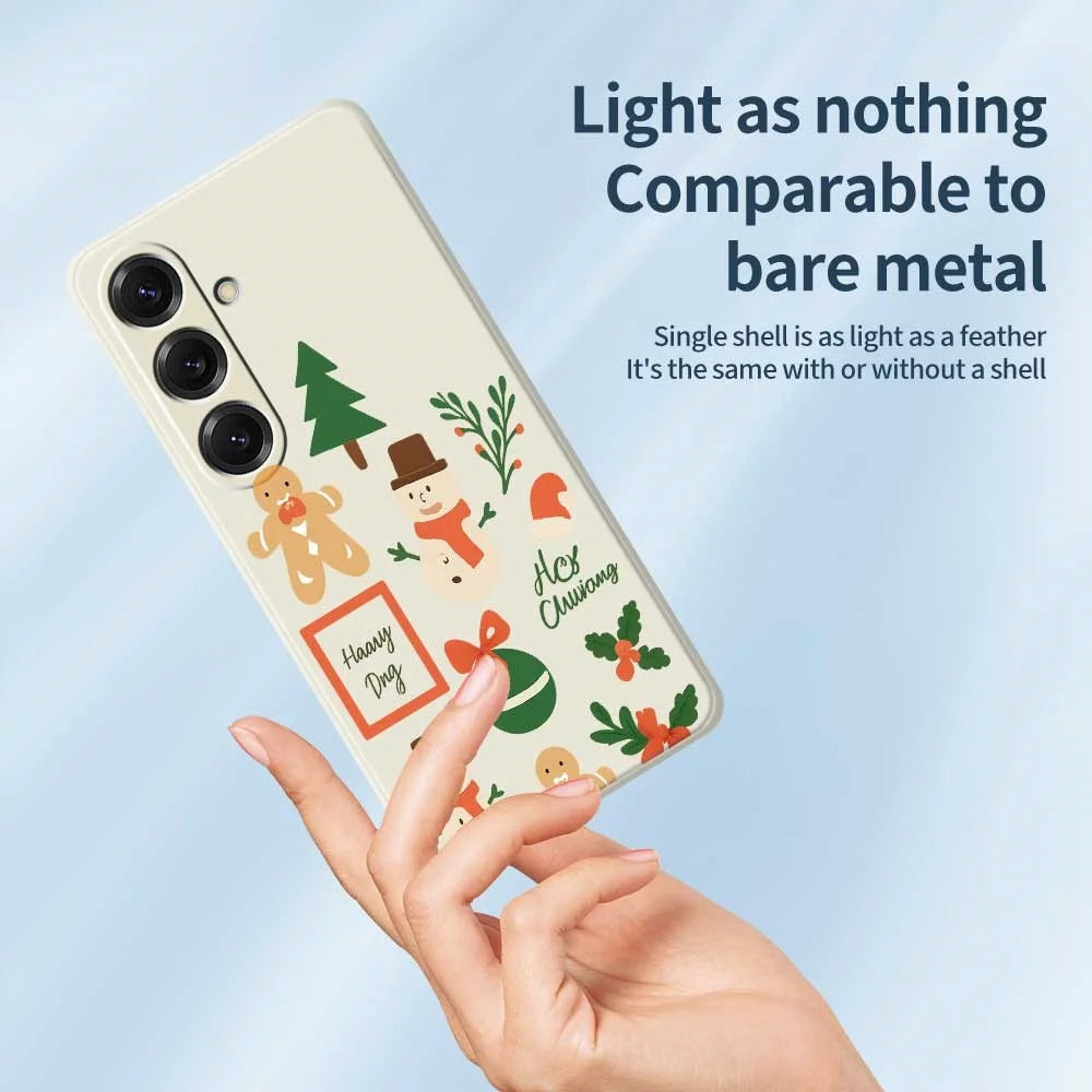 For Samsung Galaxy S25 Case Christmas Snowman Pattern Printing Straight Edge TPU Phone Back Cover - Beige - 4
