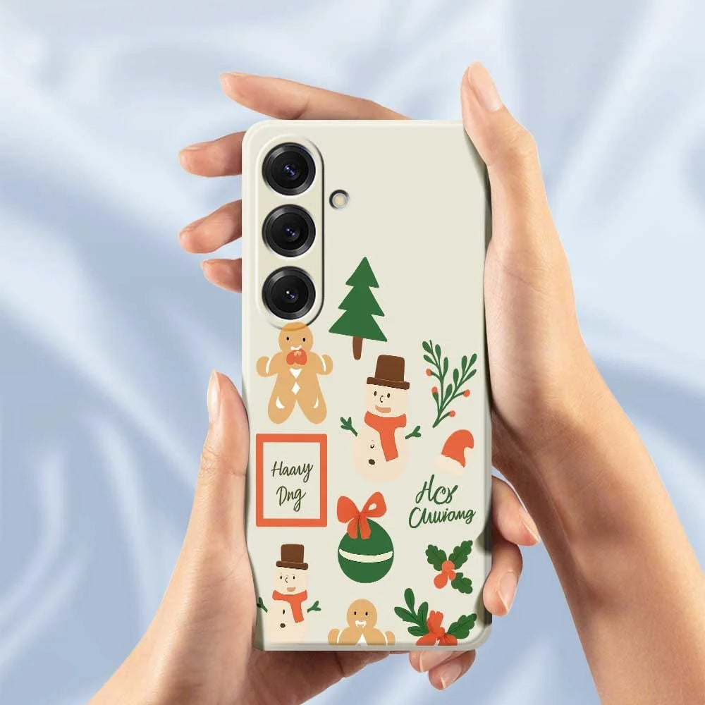 For Samsung Galaxy S25 Case Christmas Snowman Pattern Printing Straight Edge TPU Phone Back Cover - Beige - 5