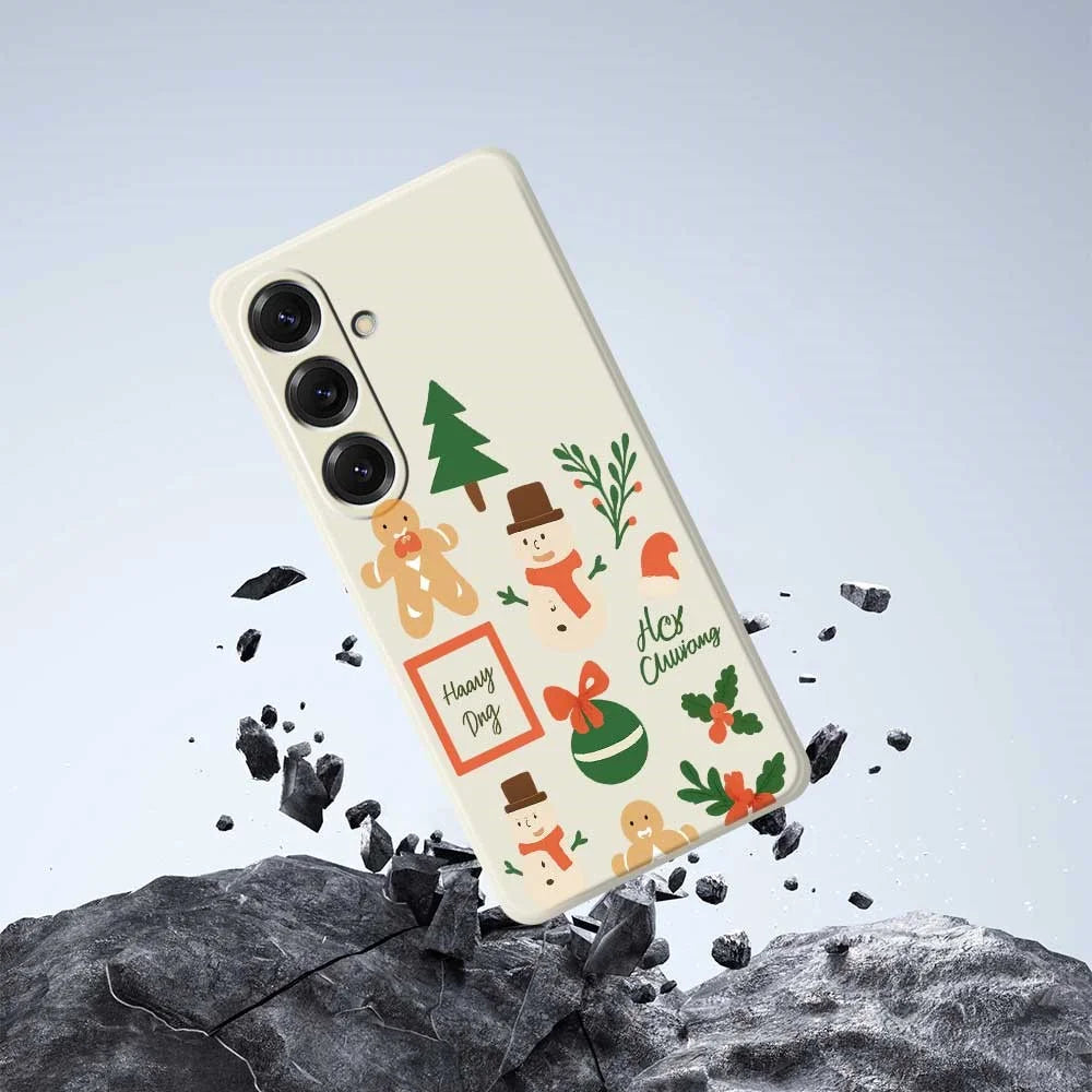 For Samsung Galaxy S25 Case Christmas Snowman Pattern Printing Straight Edge TPU Phone Back Cover - Beige - 6