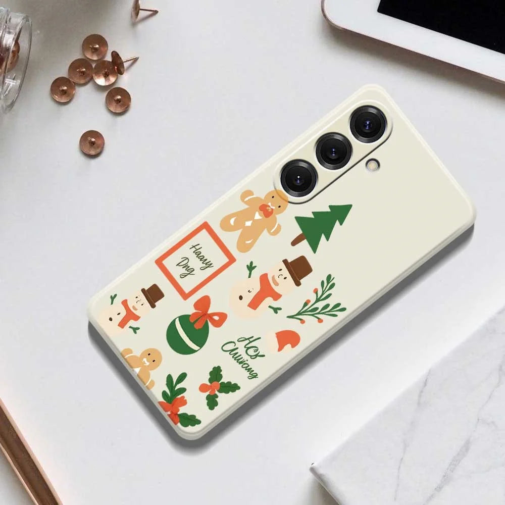 For Samsung Galaxy S25 Case Christmas Snowman Pattern Printing Straight Edge TPU Phone Back Cover - Beige - 7