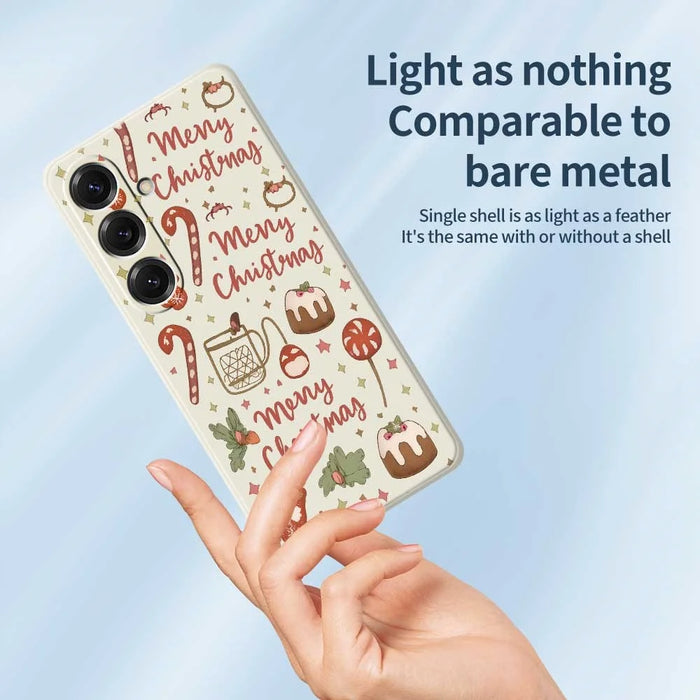 For Samsung Galaxy S25 Case Merry Christmas Pattern Printing Straight Edge TPU Phone Back Cover - Beige - 4