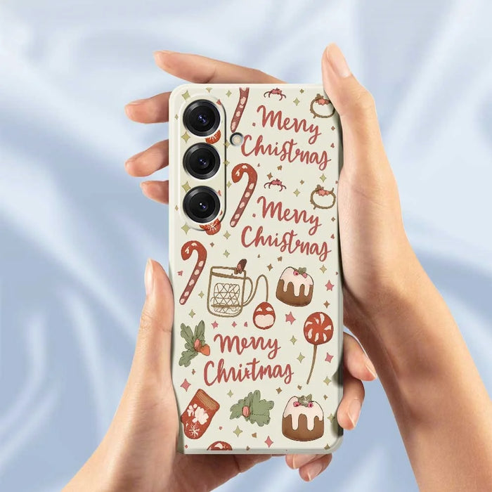 For Samsung Galaxy S25 Case Merry Christmas Pattern Printing Straight Edge TPU Phone Back Cover - Beige - 5