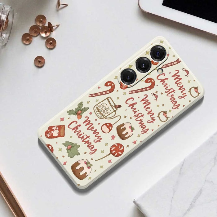 For Samsung Galaxy S25 Case Merry Christmas Pattern Printing Straight Edge TPU Phone Back Cover - Beige - 7