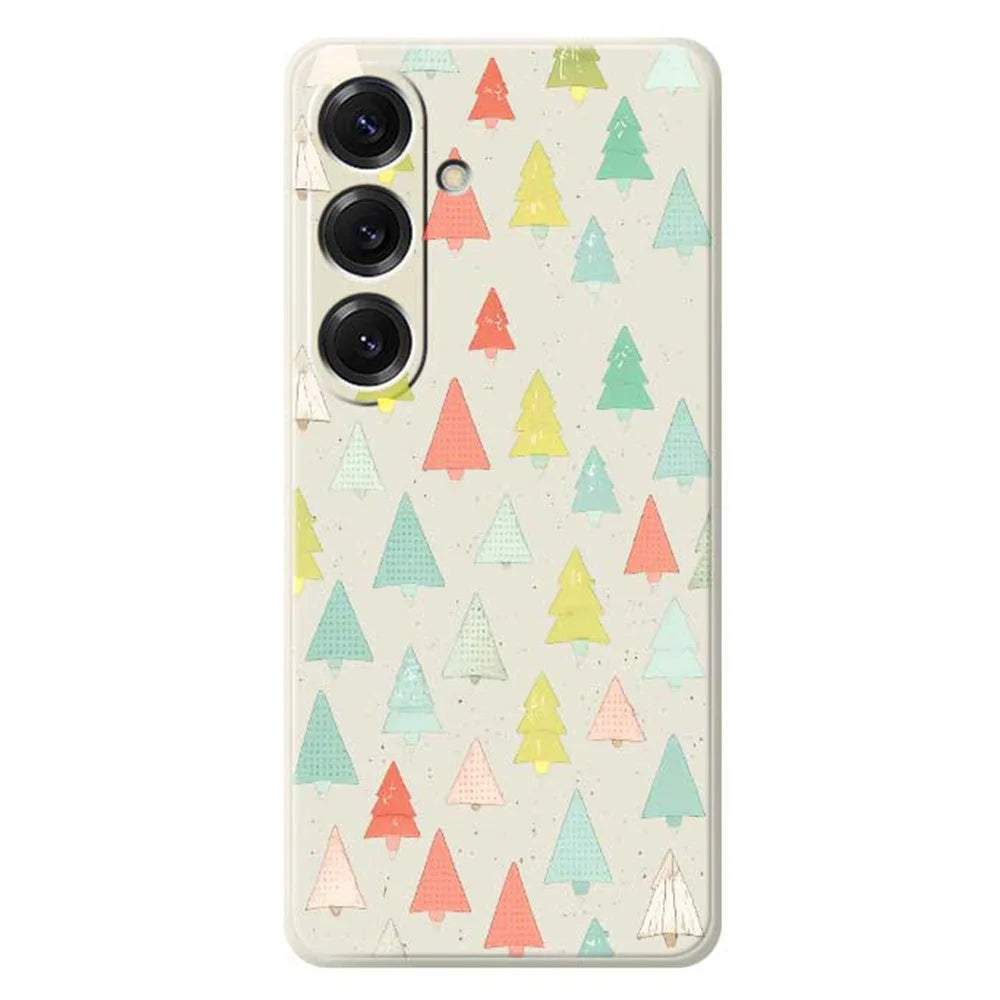 For Samsung Galaxy S25 Case Colorful Trees Pattern Printing Straight Edge TPU Phone Back Cover - Beige - 1