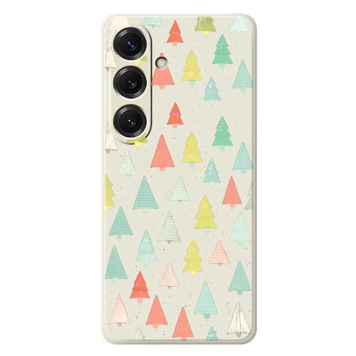 For Samsung Galaxy S25 Case Colorful Trees Pattern Printing Straight Edge TPU Phone Back Cover - Beige - 1