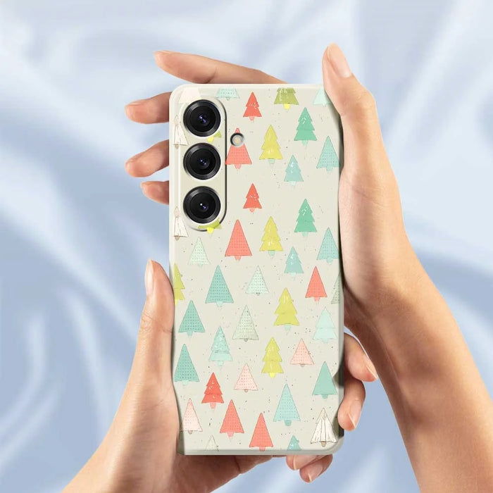 For Samsung Galaxy S25 Case Colorful Trees Pattern Printing Straight Edge TPU Phone Back Cover - Beige - 5