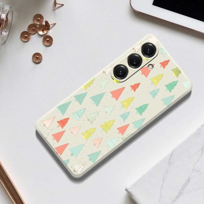 For Samsung Galaxy S25 Case Colorful Trees Pattern Printing Straight Edge TPU Phone Back Cover - Beige - 7
