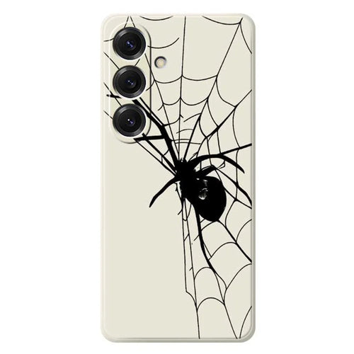 For Samsung Galaxy S25 Case Spider Pattern Printing Straight Edge TPU Phone Back Cover - Beige - 1