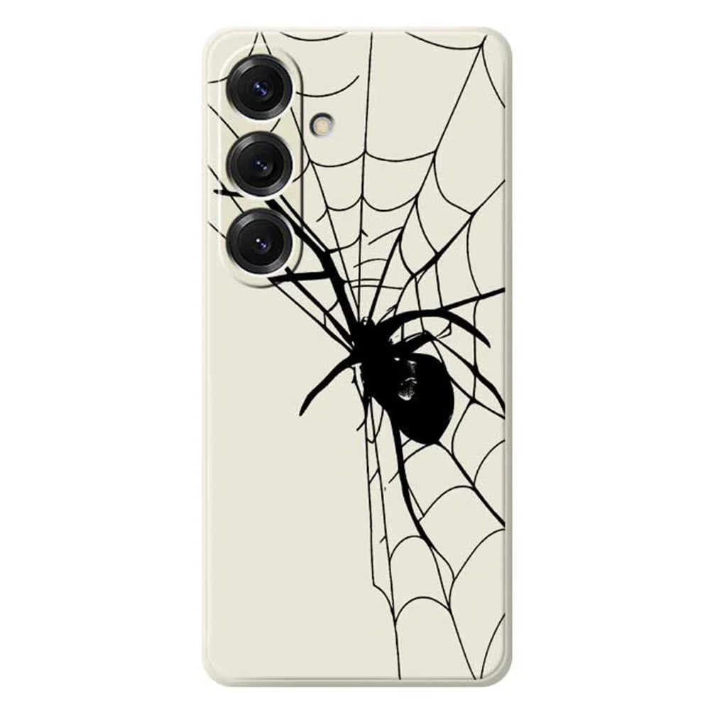 For Samsung Galaxy S25 Case Spider Pattern Printing Straight Edge TPU Phone Back Cover - Beige - 1