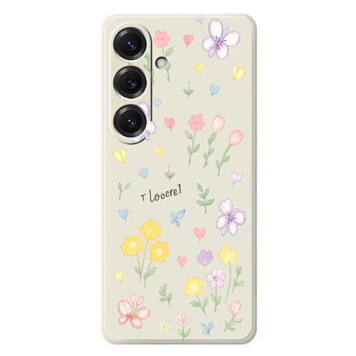 For Samsung Galaxy S25 Case Small Flowers Pattern Printing Straight Edge TPU Phone Back Cover - Beige - 1