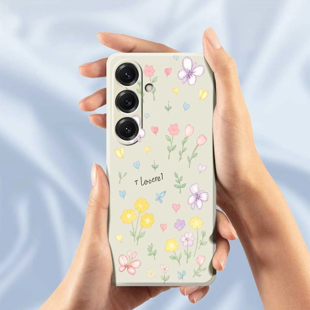For Samsung Galaxy S25 Case Small Flowers Pattern Printing Straight Edge TPU Phone Back Cover - Beige - 5
