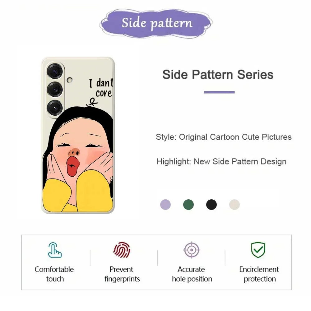 For Samsung Galaxy S25 Case Girl Holding Face Pattern Printing Straight Edge TPU Phone Back Cover - Beige - 2