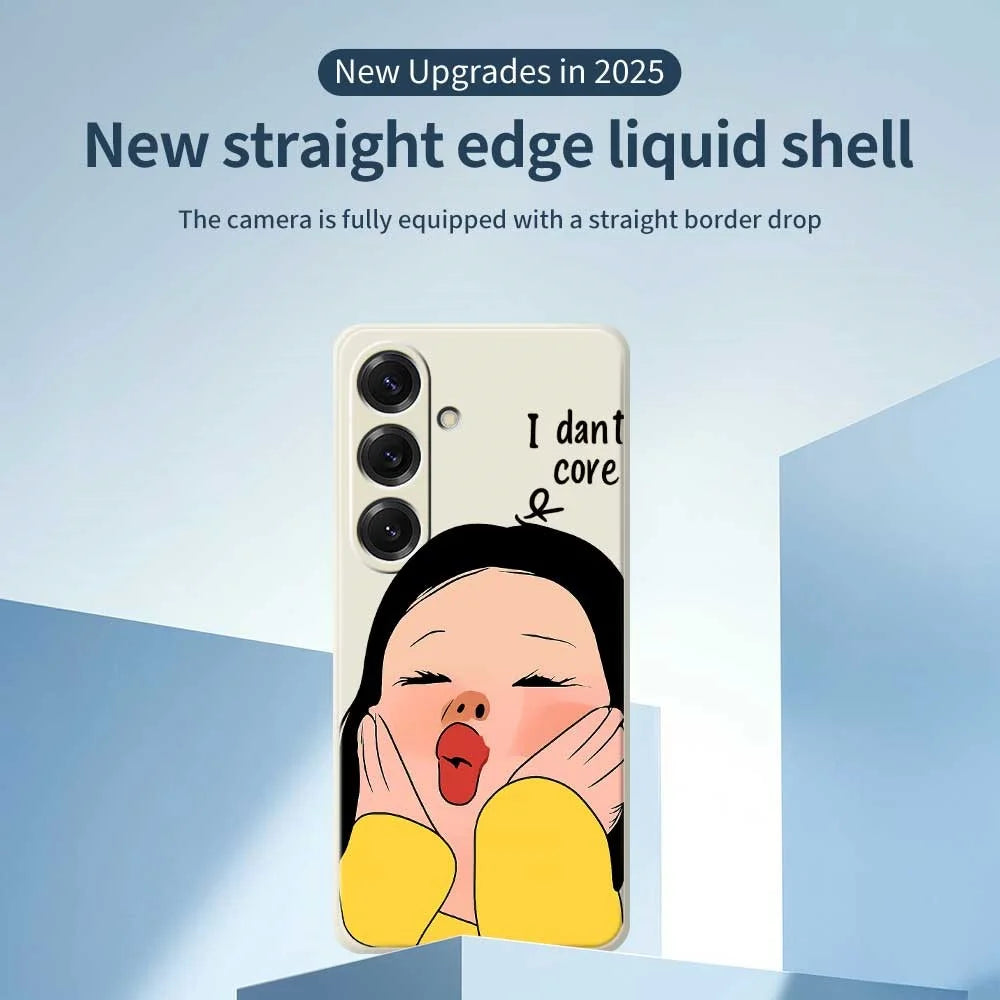 For Samsung Galaxy S25 Case Girl Holding Face Pattern Printing Straight Edge TPU Phone Back Cover - Beige - 3
