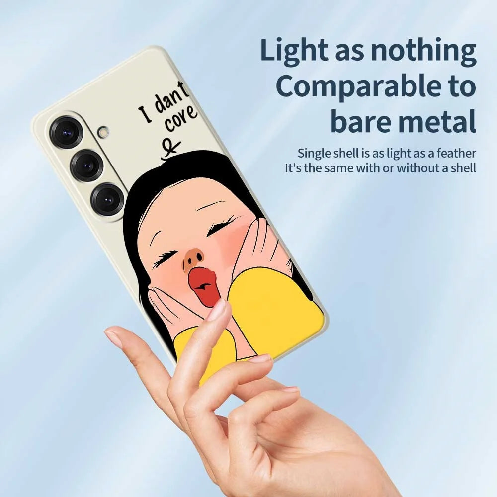 For Samsung Galaxy S25 Case Girl Holding Face Pattern Printing Straight Edge TPU Phone Back Cover - Beige - 4
