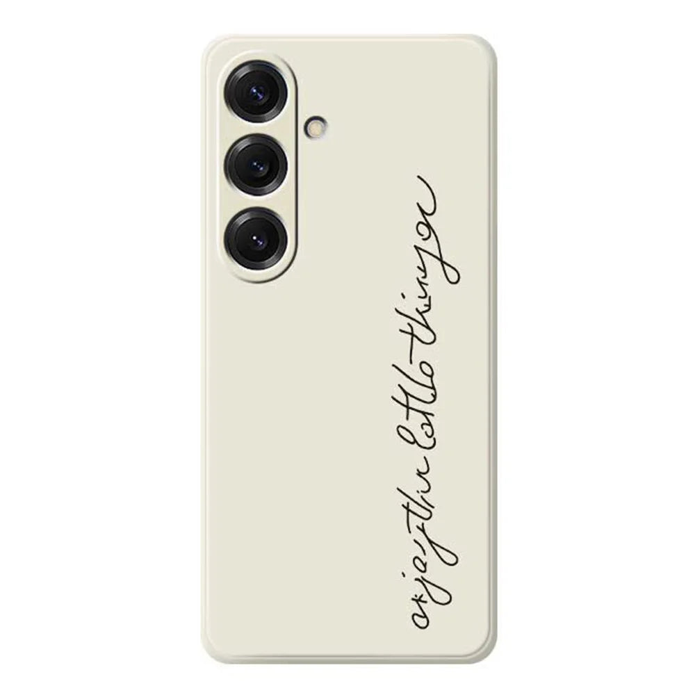 For Samsung Galaxy S25 Case WordArt Pattern Printing Straight Edge TPU Phone Back Cover - Beige - 1