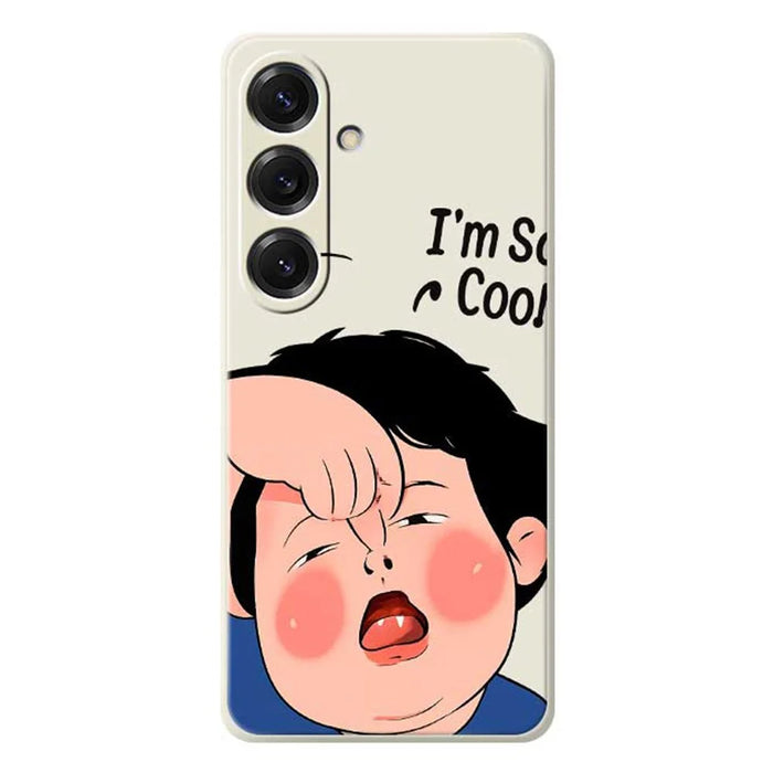 For Samsung Galaxy S25 Case Make Faces Kid Pattern Printing Straight Edge TPU Phone Back Cover - Beige - 1