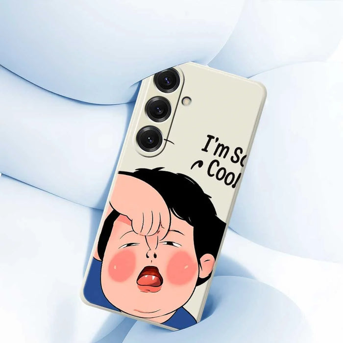 For Samsung Galaxy S25 Case Make Faces Kid Pattern Printing Straight Edge TPU Phone Back Cover - Beige - 5