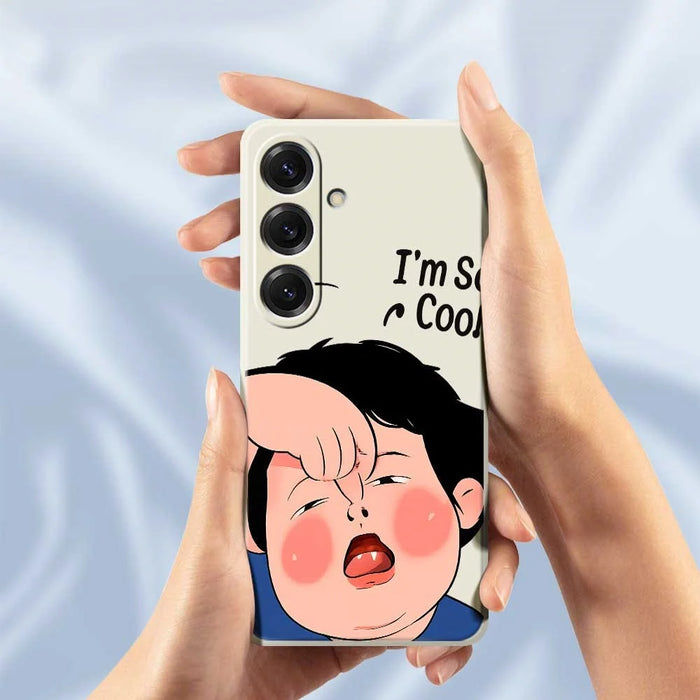 For Samsung Galaxy S25 Case Make Faces Kid Pattern Printing Straight Edge TPU Phone Back Cover - Beige - 6