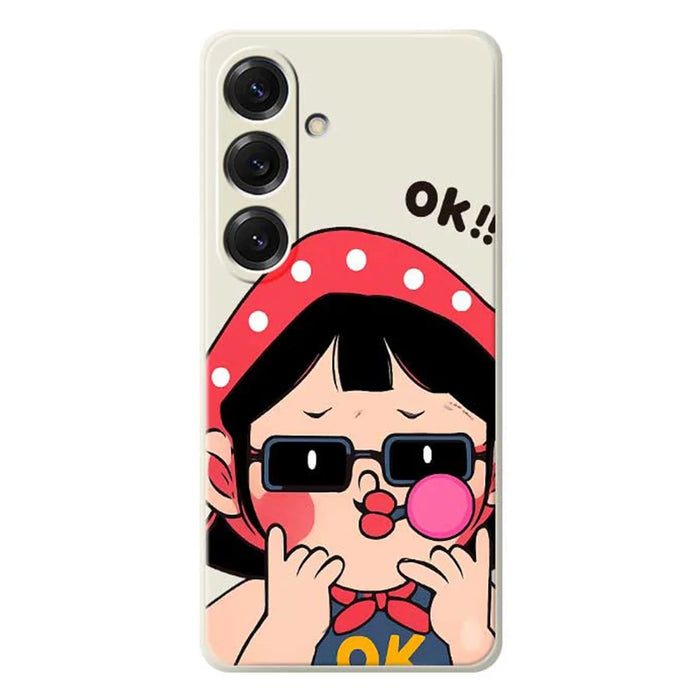 For Samsung Galaxy S25 Case Cute Kid Pattern Printing Straight Edge TPU Phone Back Cover - Beige - 1