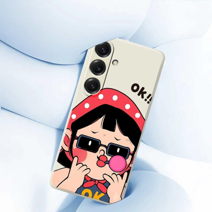 For Samsung Galaxy S25 Case Cute Kid Pattern Printing Straight Edge TPU Phone Back Cover - Beige - 5