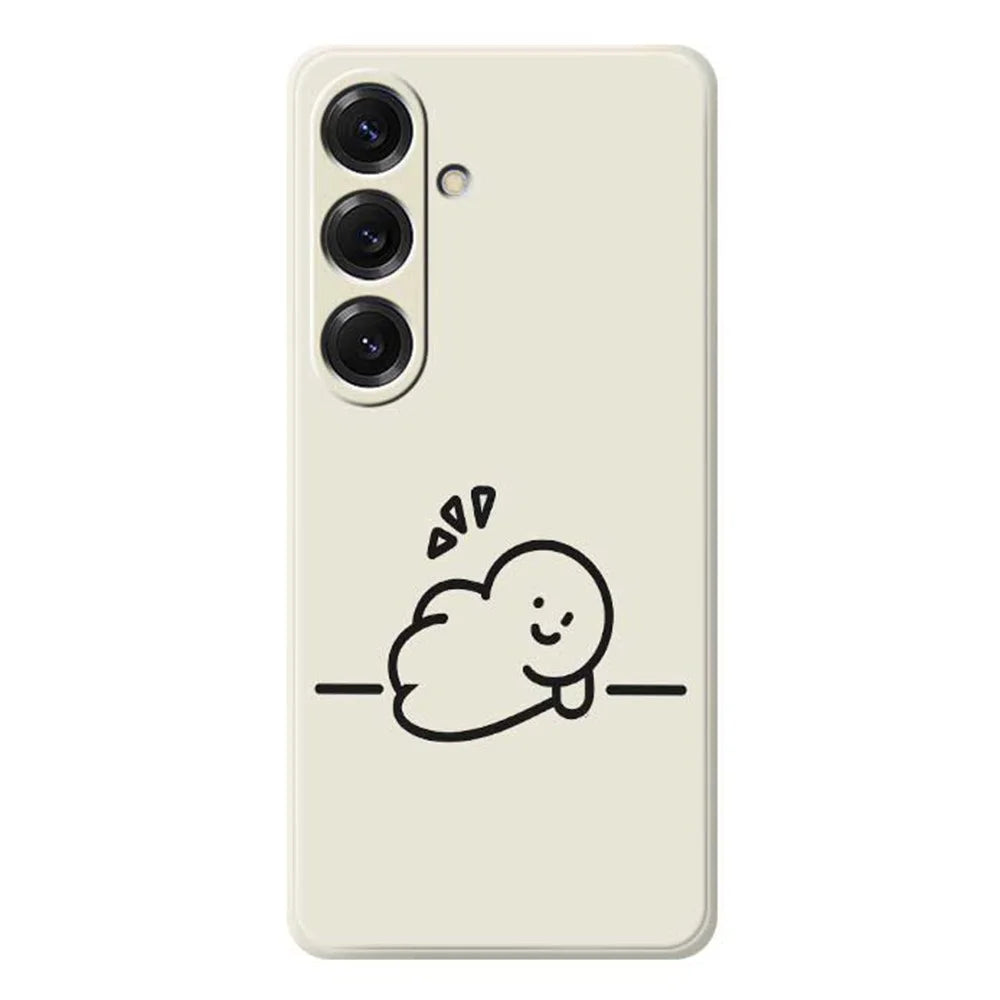 For Samsung Galaxy S25 Case Stick Figure Pattern Printing Straight Edge TPU Phone Back Cover - Beige - 1