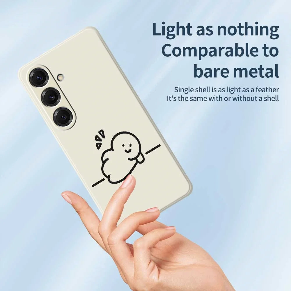 For Samsung Galaxy S25 Case Stick Figure Pattern Printing Straight Edge TPU Phone Back Cover - Beige - 4