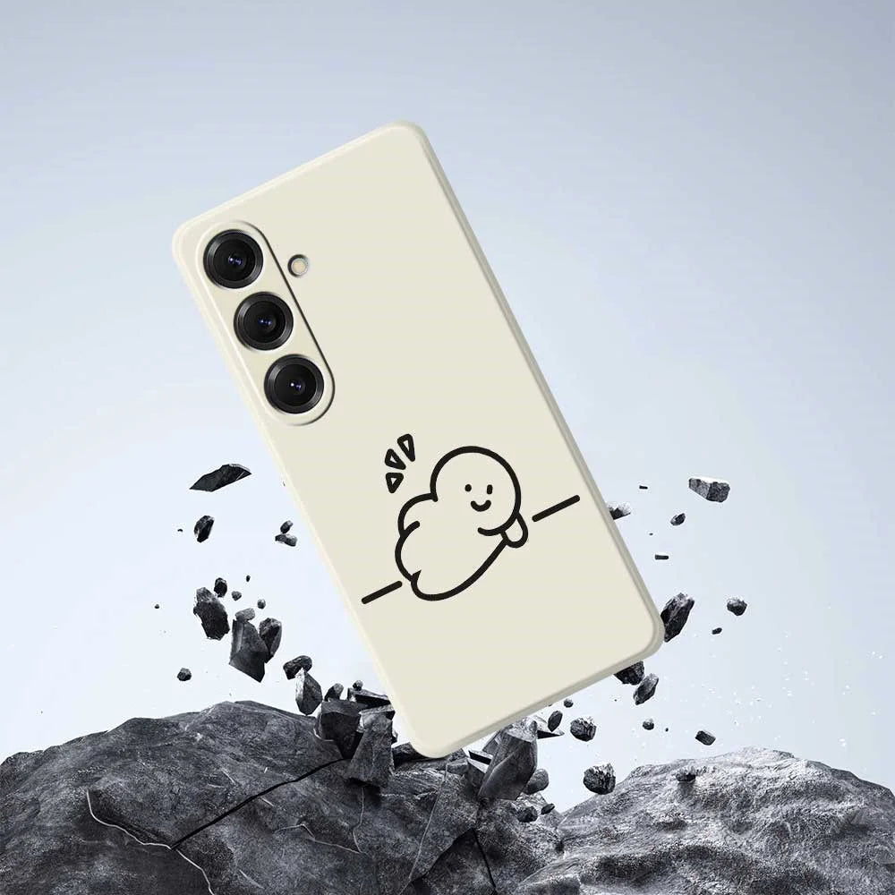 For Samsung Galaxy S25 Case Stick Figure Pattern Printing Straight Edge TPU Phone Back Cover - Beige - 7