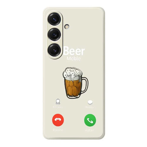 For Samsung Galaxy S25 Case Beer Pattern Printing Straight Edge TPU Phone Back Cover - Beige - 1
