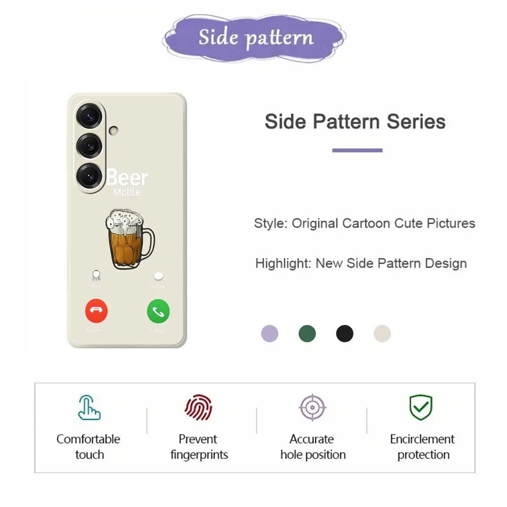 For Samsung Galaxy S25 Case Beer Pattern Printing Straight Edge TPU Phone Back Cover - Beige - 2