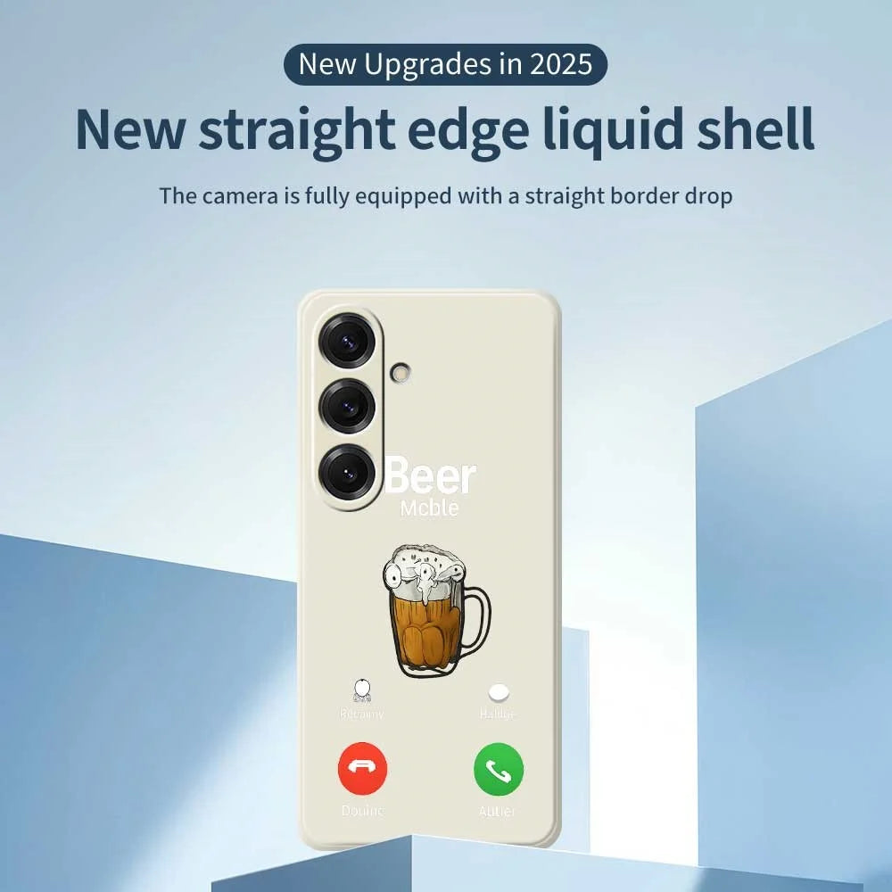 For Samsung Galaxy S25 Case Beer Pattern Printing Straight Edge TPU Phone Back Cover - Beige - 3