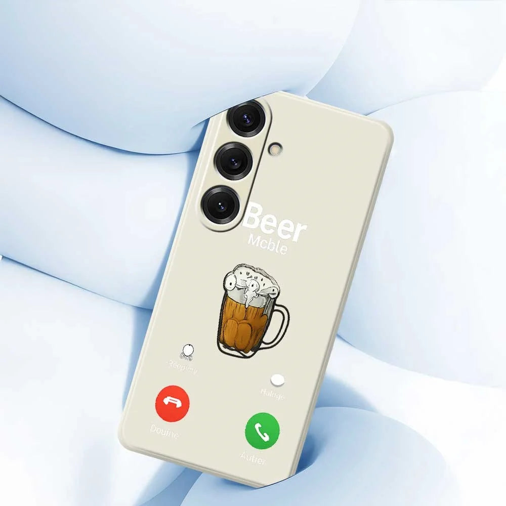 For Samsung Galaxy S25 Case Beer Pattern Printing Straight Edge TPU Phone Back Cover - Beige - 5
