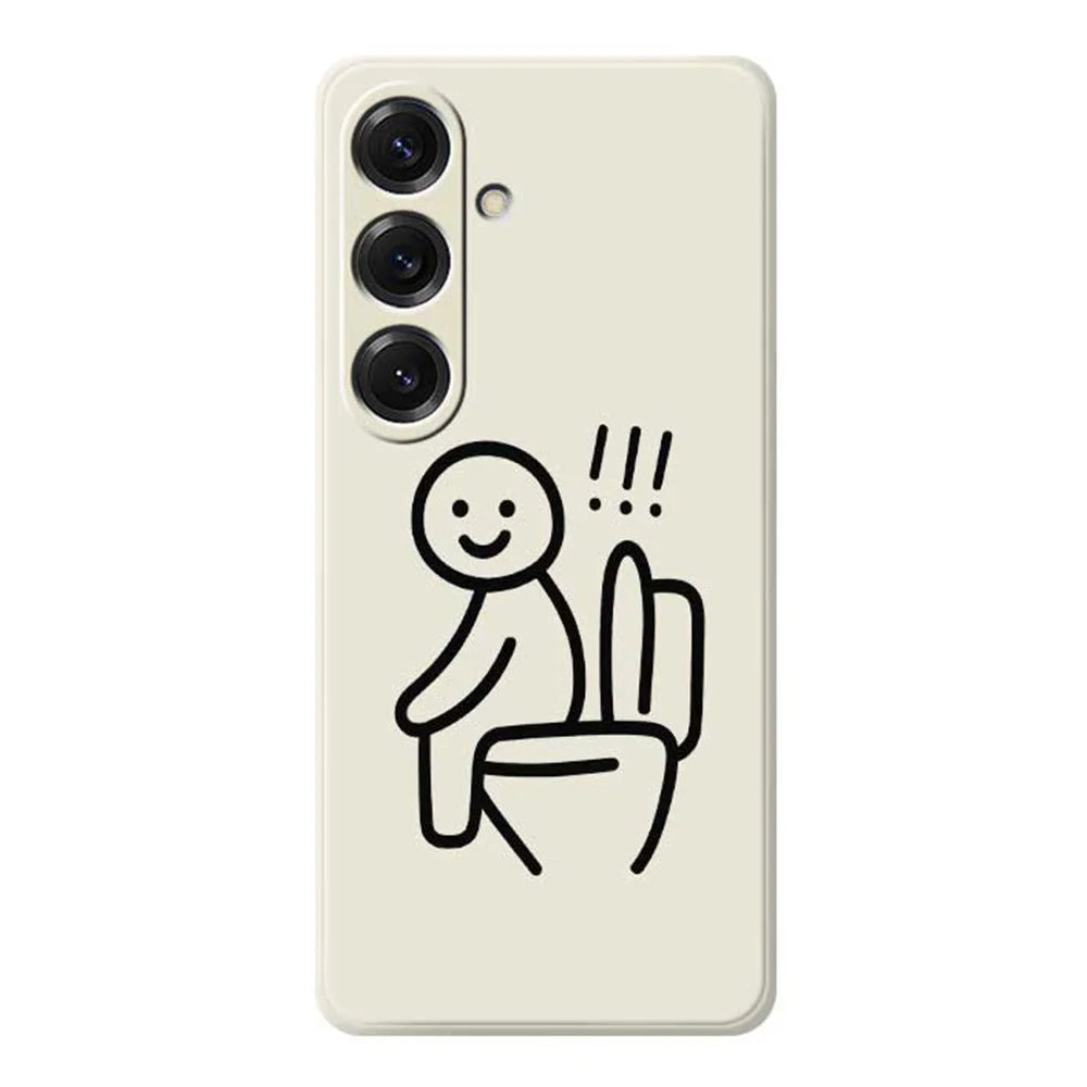 For Samsung Galaxy S25 Case Stickman Toilet Pattern Printing Straight Edge TPU Phone Back Cover - Beige - 1