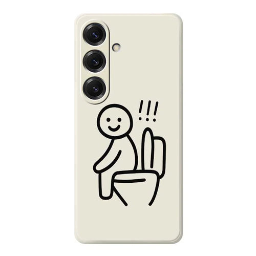 For Samsung Galaxy S25 Case Stickman Toilet Pattern Printing Straight Edge TPU Phone Back Cover - Beige - 1