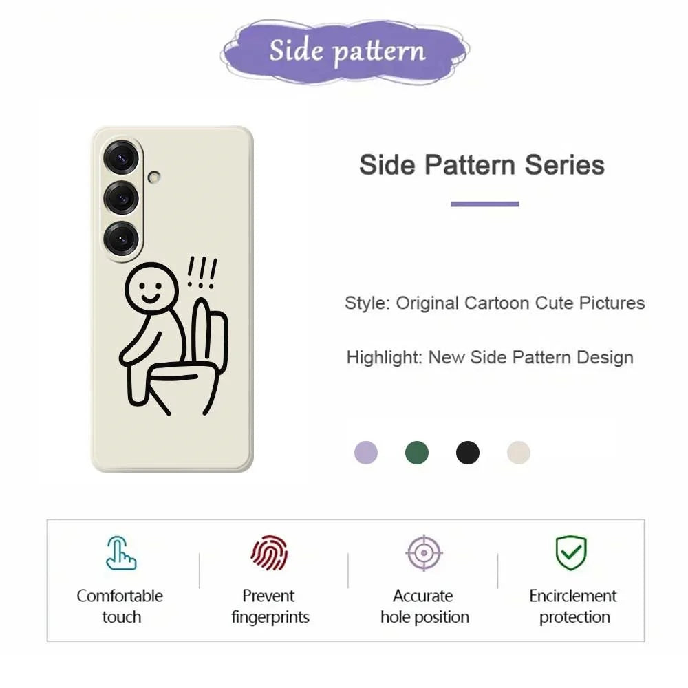 For Samsung Galaxy S25 Case Stickman Toilet Pattern Printing Straight Edge TPU Phone Back Cover - Beige - 2