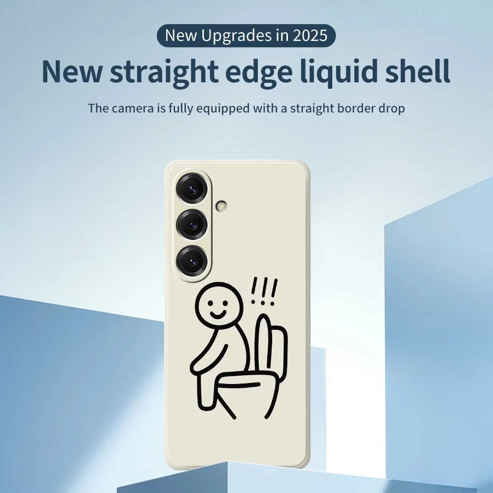 For Samsung Galaxy S25 Case Stickman Toilet Pattern Printing Straight Edge TPU Phone Back Cover - Beige - 3