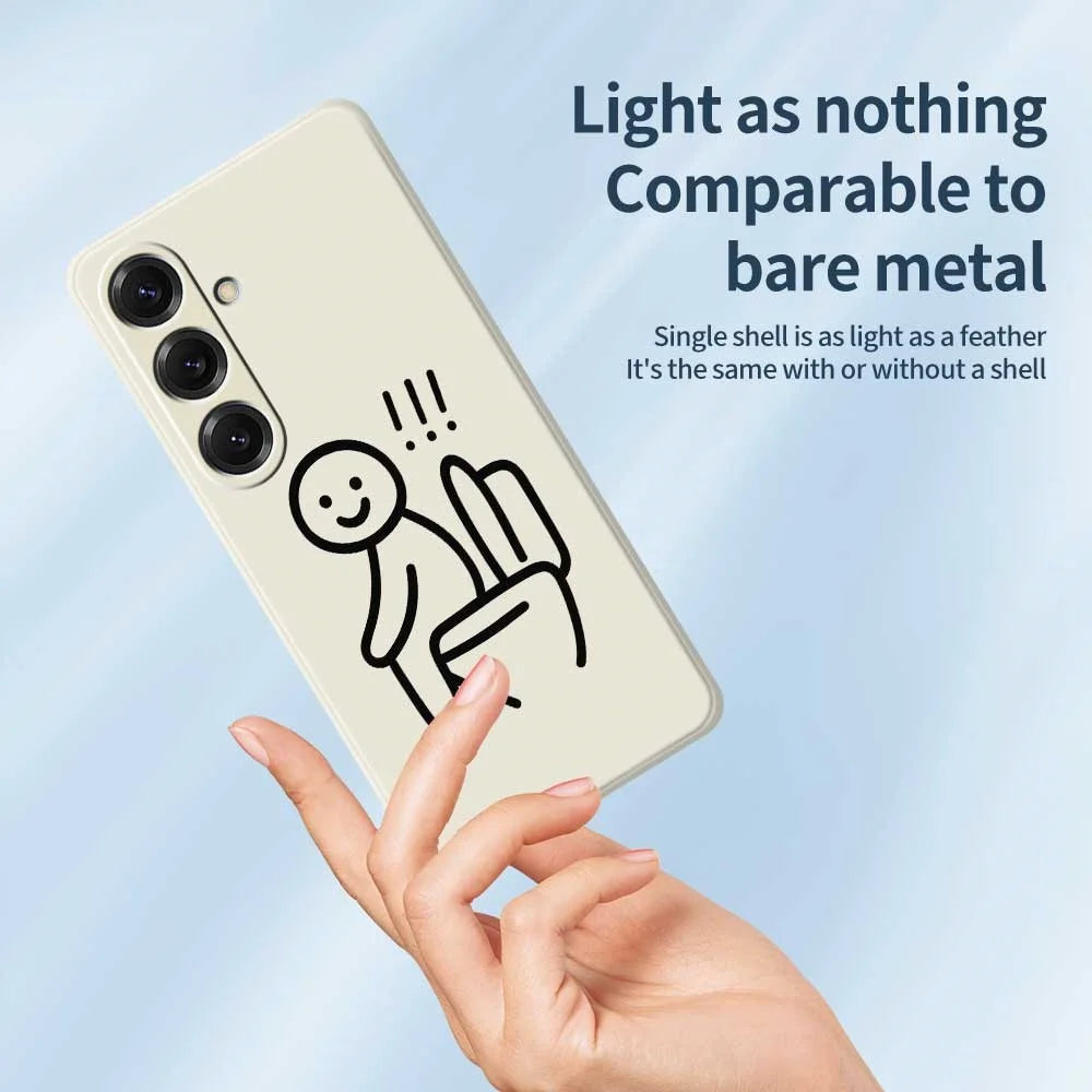 For Samsung Galaxy S25 Case Stickman Toilet Pattern Printing Straight Edge TPU Phone Back Cover - Beige - 4