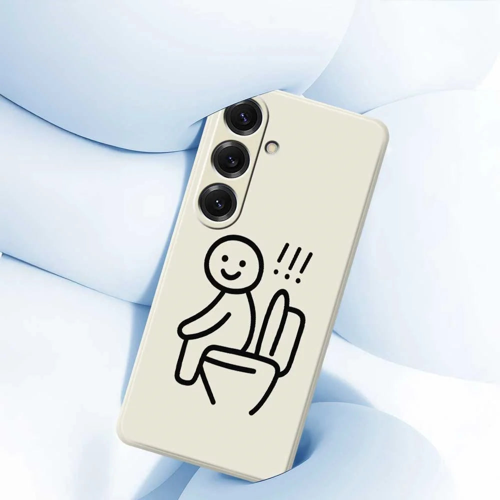 For Samsung Galaxy S25 Case Stickman Toilet Pattern Printing Straight Edge TPU Phone Back Cover - Beige - 5