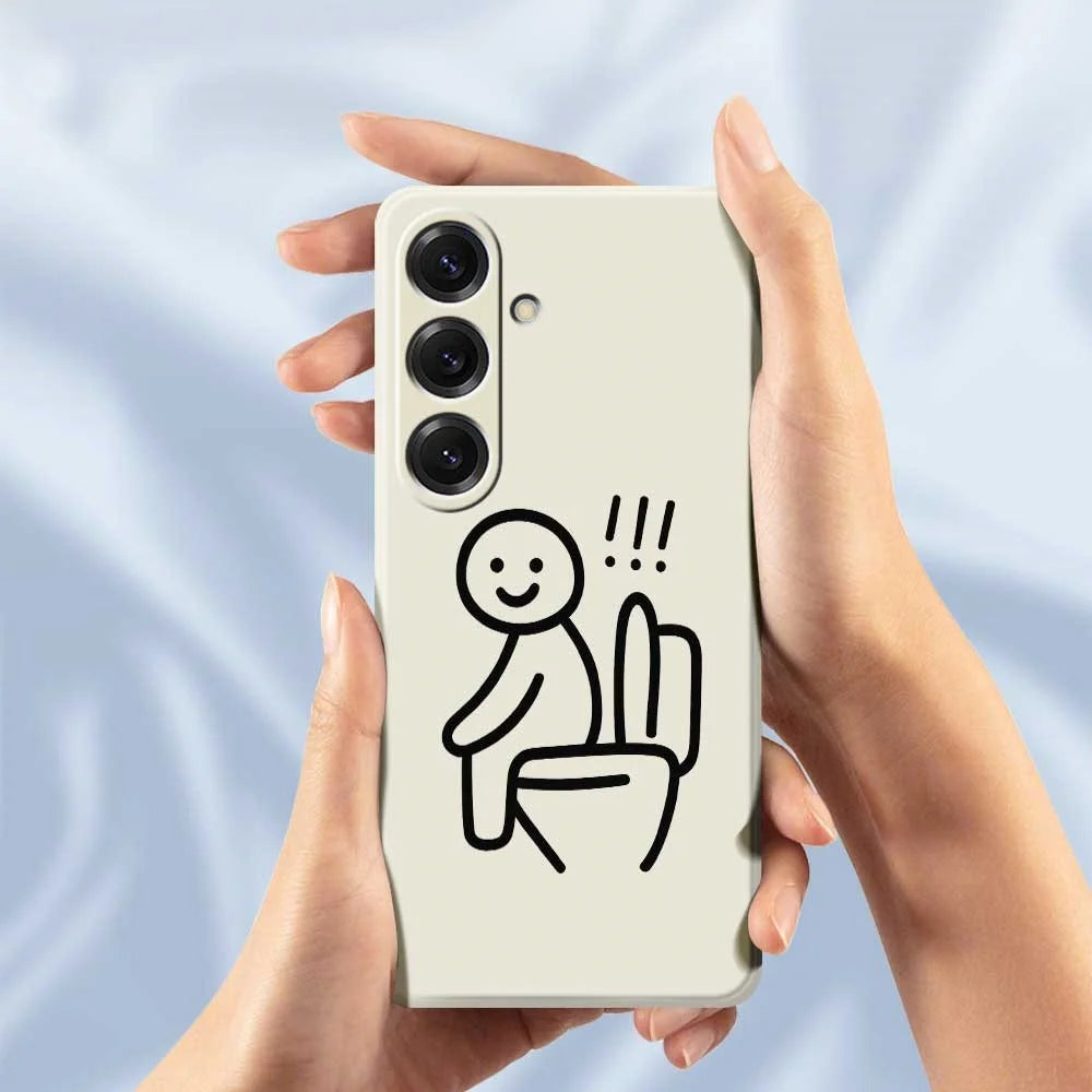 For Samsung Galaxy S25 Case Stickman Toilet Pattern Printing Straight Edge TPU Phone Back Cover - Beige - 6