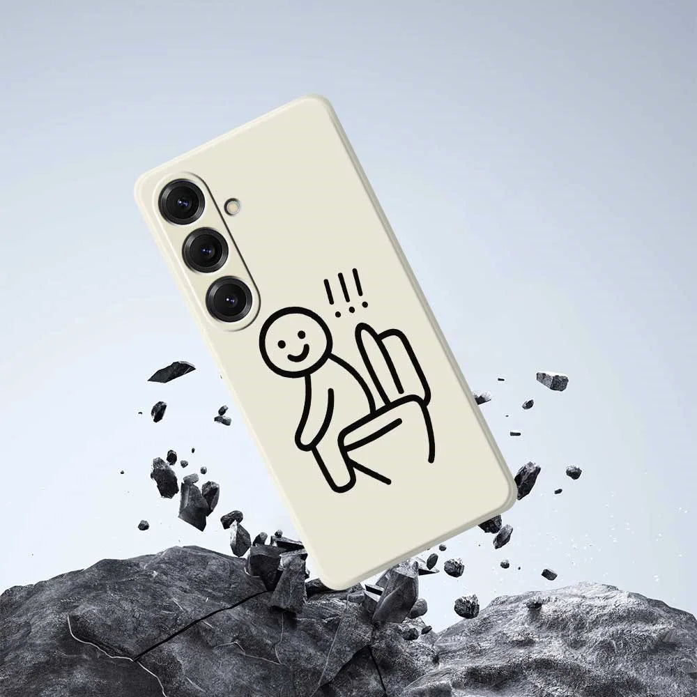 For Samsung Galaxy S25 Case Stickman Toilet Pattern Printing Straight Edge TPU Phone Back Cover - Beige - 7