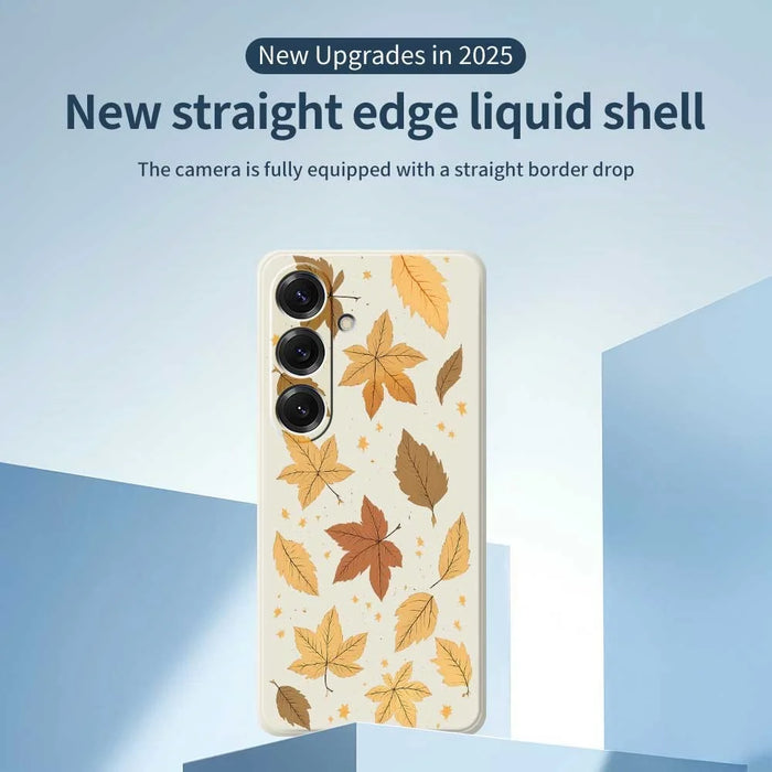 For Samsung Galaxy S25 Case Maple Leaves Pattern Printing Straight Edge TPU Phone Back Cover - Beige - 3