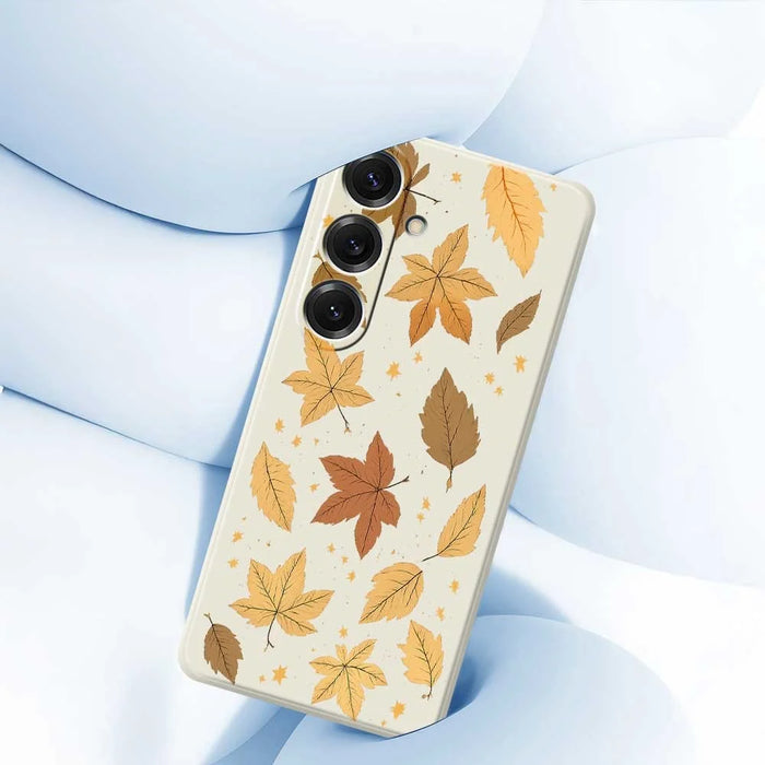 For Samsung Galaxy S25 Case Maple Leaves Pattern Printing Straight Edge TPU Phone Back Cover - Beige - 5